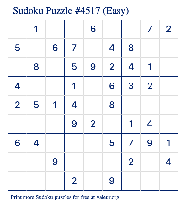 Free Printable Easy Sudoku Puzzle number 4517