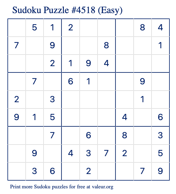 Free Printable Easy Sudoku Puzzle number 4518