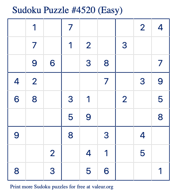 Free Printable Easy Sudoku Puzzle number 4520
