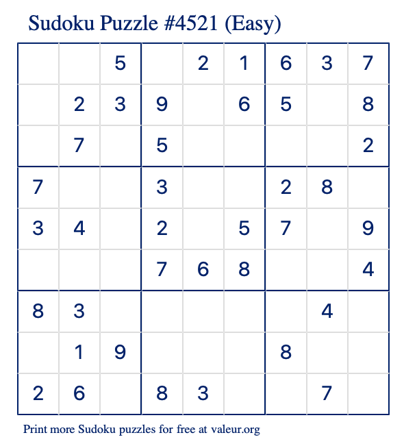 Free Printable Easy Sudoku Puzzle number 4521