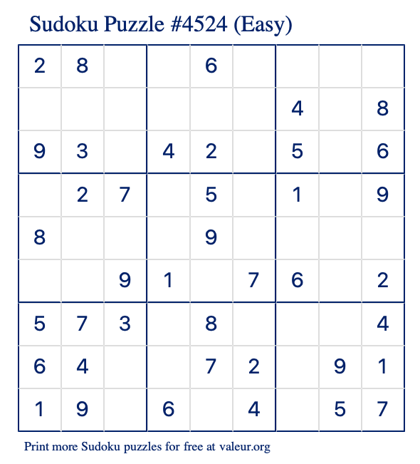 Free Printable Easy Sudoku Puzzle number 4524