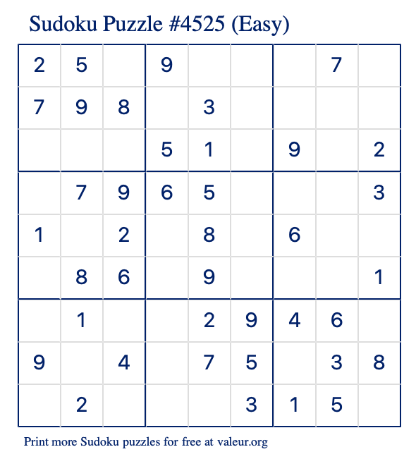 Free Printable Easy Sudoku Puzzle number 4525