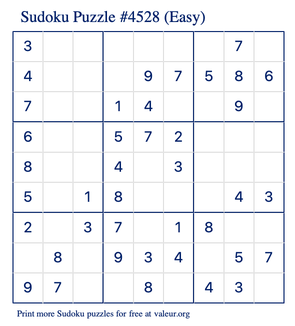 Free Printable Easy Sudoku Puzzle number 4528