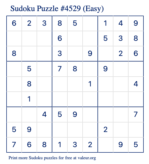 Free Printable Easy Sudoku Puzzle number 4529