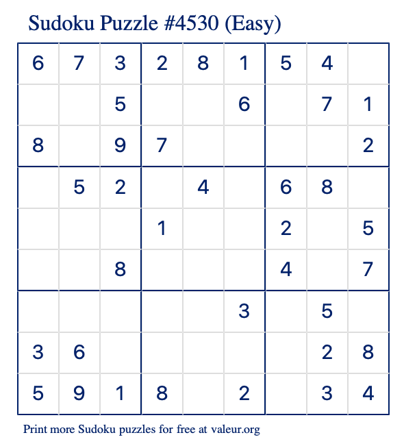 Free Printable Easy Sudoku Puzzle number 4530