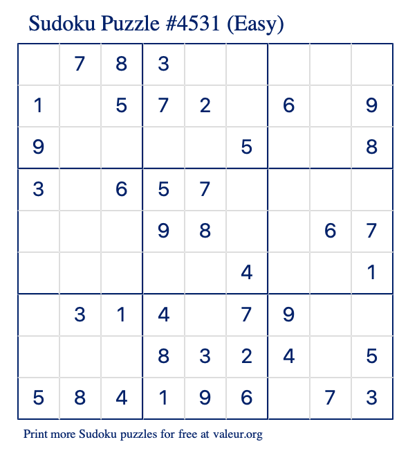 Free Printable Easy Sudoku Puzzle number 4531