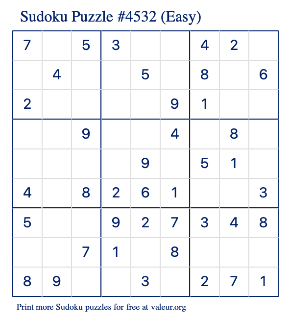 free printable easy sudoku with the answer 4532