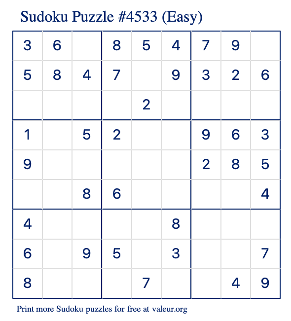 Free Printable Easy Sudoku Puzzle number 4533