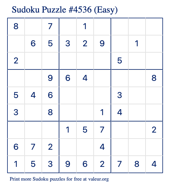 Free Printable Easy Sudoku Puzzle number 4536