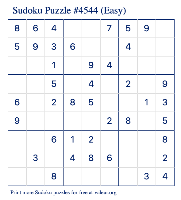 Free Printable Easy Sudoku Puzzle number 4544