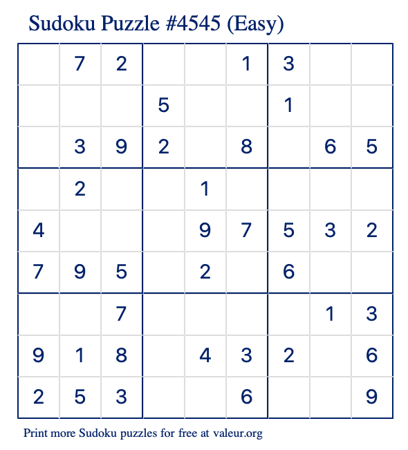 Free Printable Easy Sudoku Puzzle number 4545
