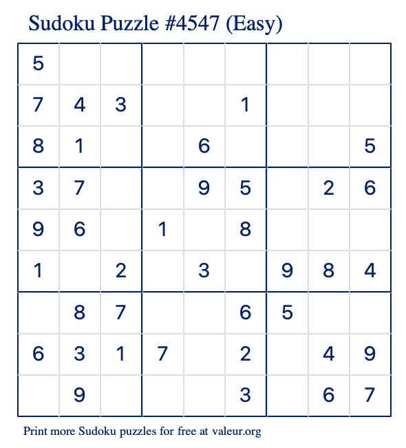 Free Printable Easy Sudoku Puzzle number 4547