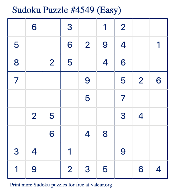 Free Printable Easy Sudoku Puzzle number 4549