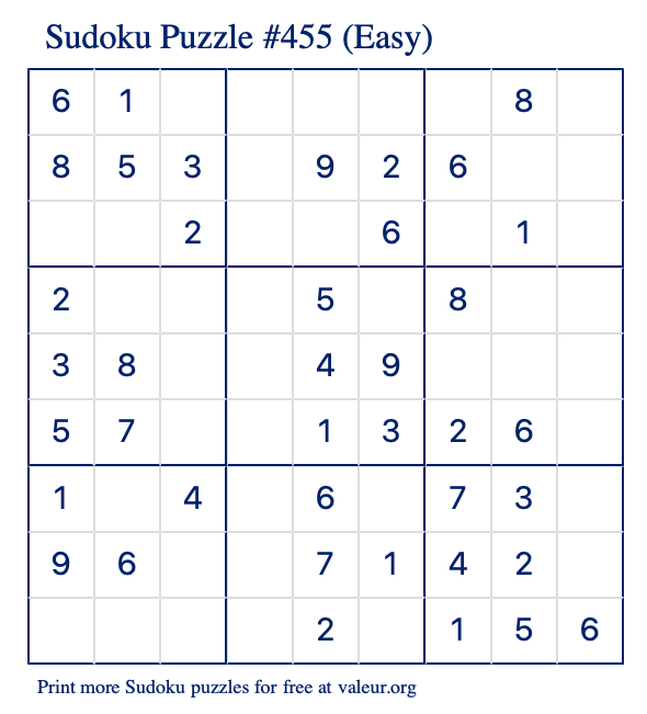 Free Printable Easy Sudoku Puzzle number 455