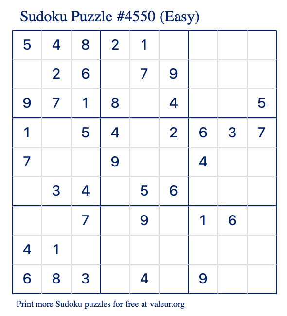 Free Printable Easy Sudoku Puzzle number 4550