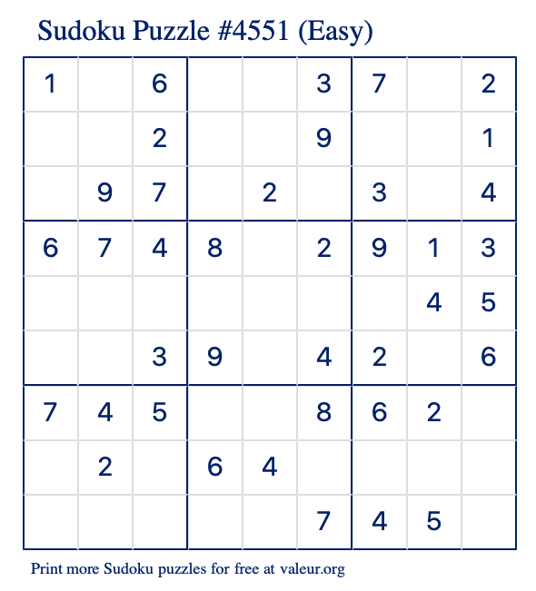 Free Printable Easy Sudoku Puzzle number 4551