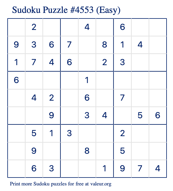 Free Printable Easy Sudoku Puzzle number 4553