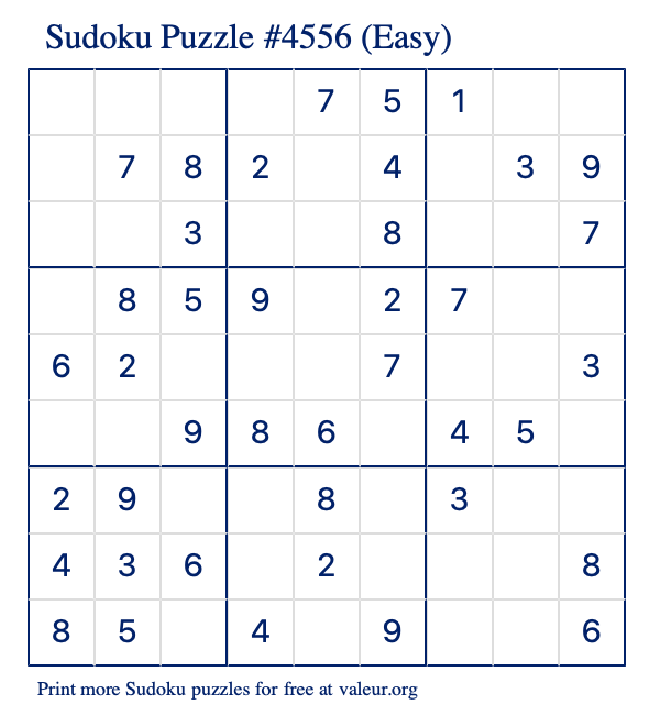 Free Printable Easy Sudoku Puzzle number 4556