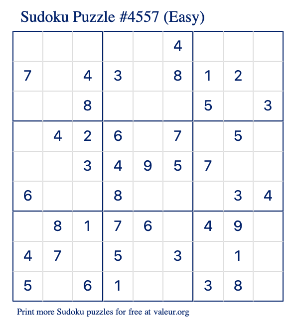 Free Printable Easy Sudoku Puzzle number 4557