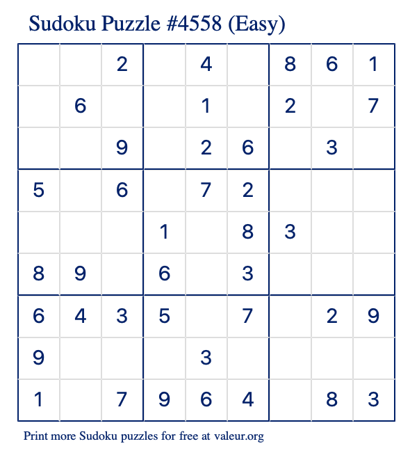 Free Printable Easy Sudoku Puzzle number 4558