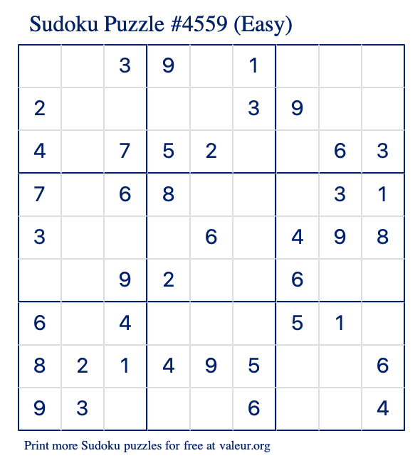 Free Printable Easy Sudoku Puzzle number 4559