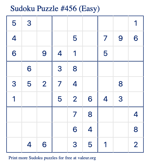 Free Printable Easy Sudoku Puzzle number 456