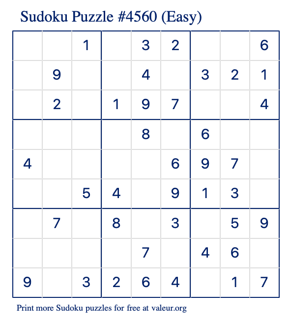 Free Printable Easy Sudoku Puzzle number 4560