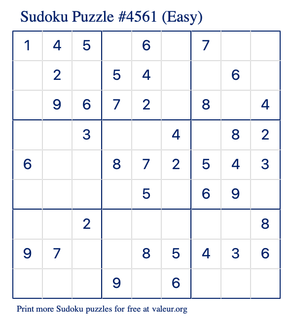 Free Printable Easy Sudoku Puzzle number 4561