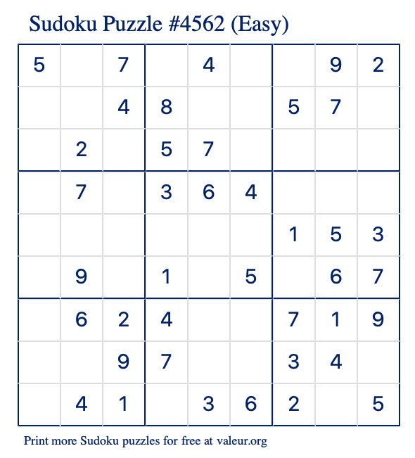 Free Printable Easy Sudoku Puzzle number 4562