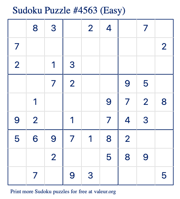 Free Printable Easy Sudoku Puzzle number 4563