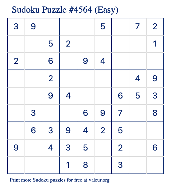 Free Printable Easy Sudoku Puzzle number 4564