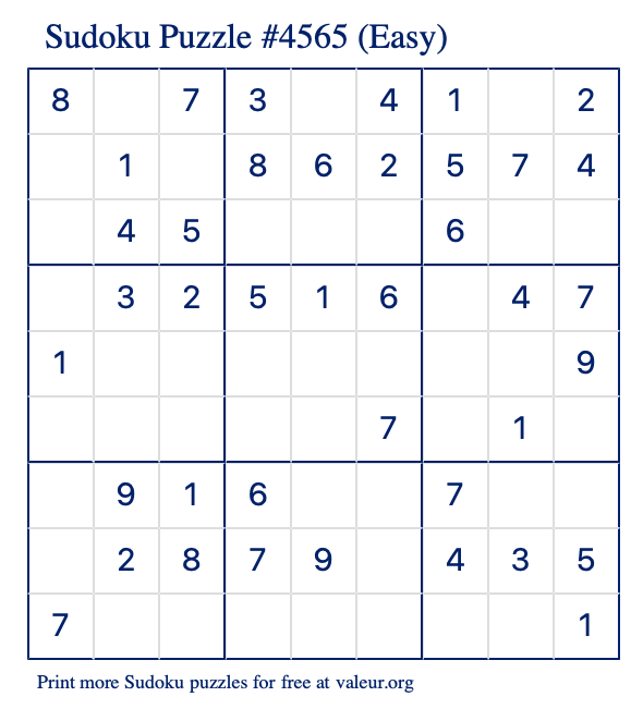 Free Printable Easy Sudoku Puzzle number 4565