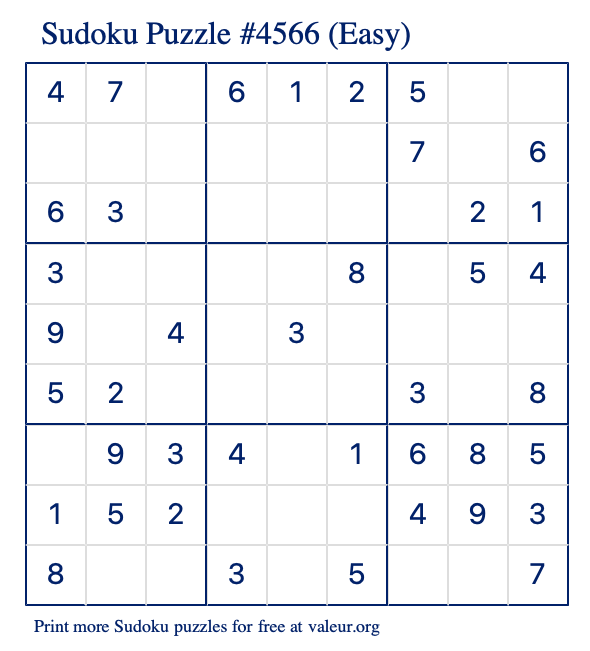 Free Printable Easy Sudoku Puzzle number 4566