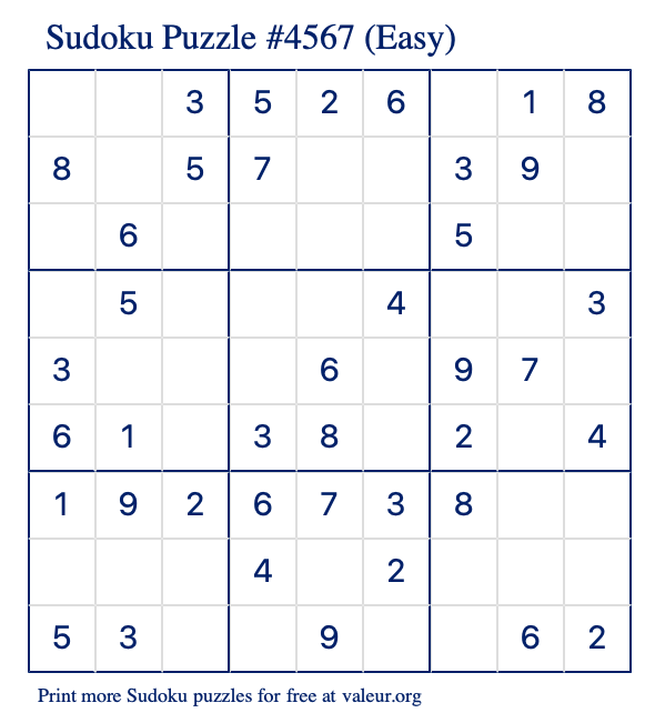 Free Printable Easy Sudoku Puzzle number 4567