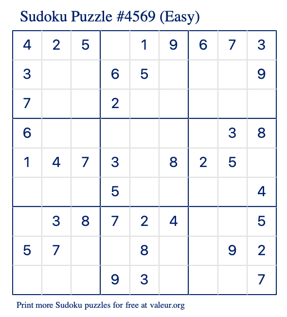 Free Printable Easy Sudoku Puzzle number 4569