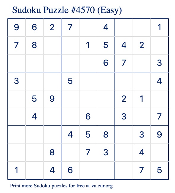 Free Printable Easy Sudoku Puzzle number 4570