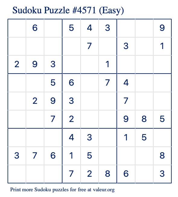 Free Printable Easy Sudoku Puzzle number 4571