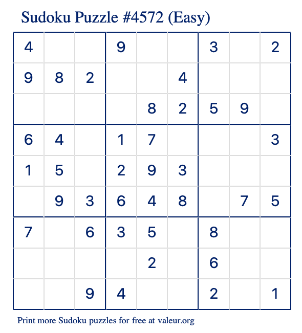 Free Printable Easy Sudoku Puzzle number 4572