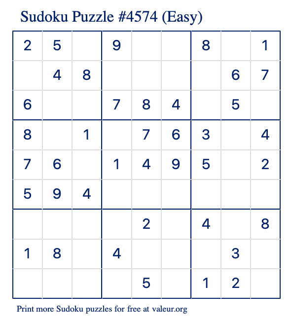 Free Printable Easy Sudoku Puzzle number 4574