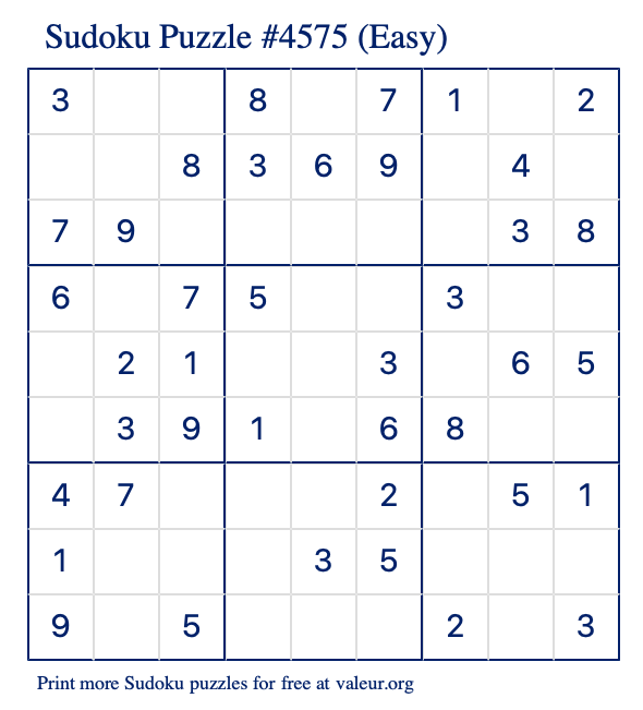 Free Printable Easy Sudoku Puzzle number 4575