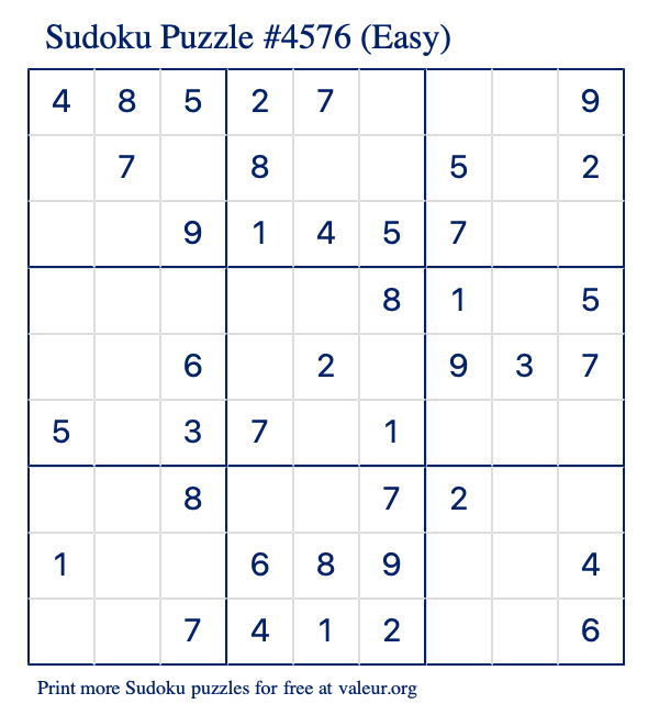 Free Printable Easy Sudoku Puzzle number 4576