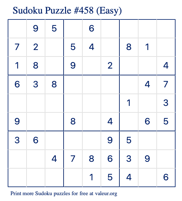 Free Printable Easy Sudoku Puzzle number 458