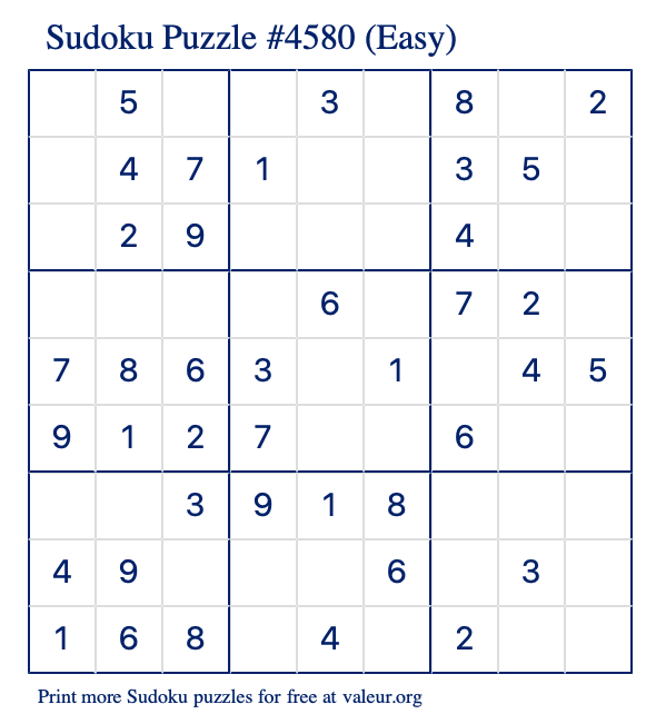 Free Printable Easy Sudoku Puzzle number 4580