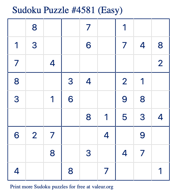 Free Printable Easy Sudoku Puzzle number 4581