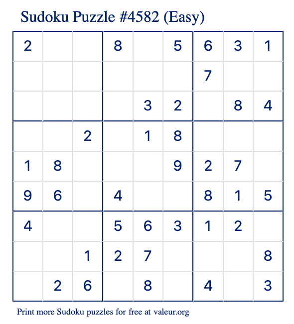 Free Printable Easy Sudoku Puzzle number 4582
