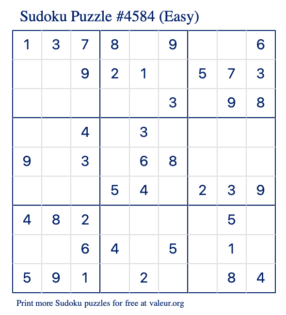 Free Printable Easy Sudoku Puzzle number 4584