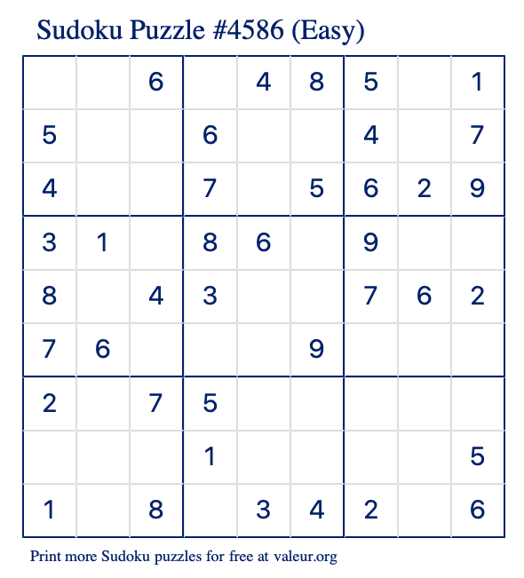 Free Printable Easy Sudoku Puzzle number 4586