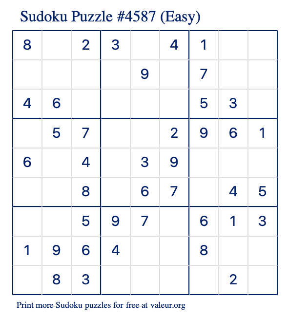 Free Printable Easy Sudoku Puzzle number 4587