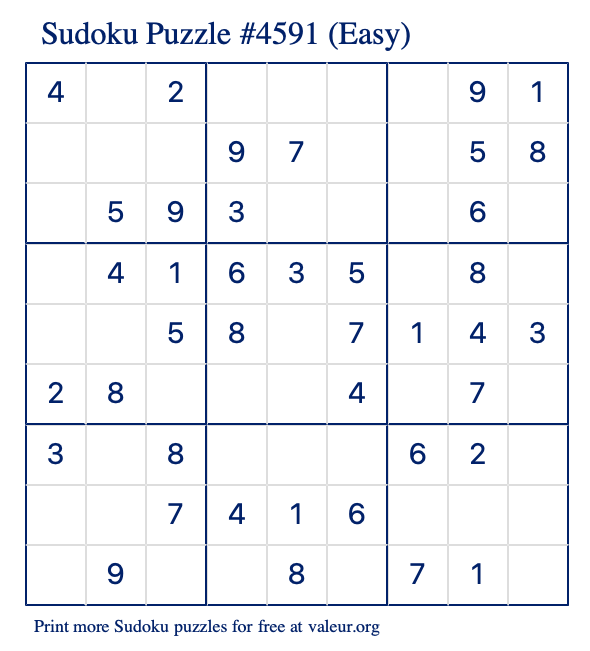 Free Printable Easy Sudoku Puzzle number 4591