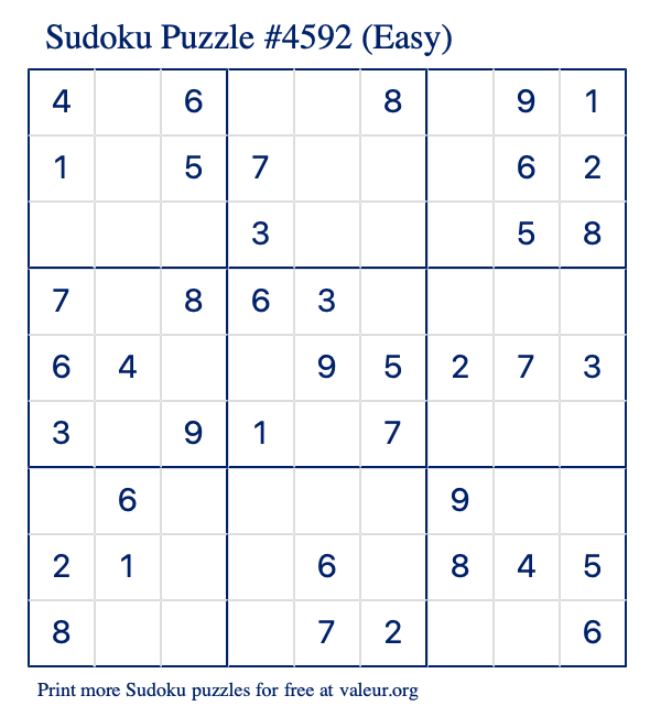 Free Printable Easy Sudoku Puzzle number 4592